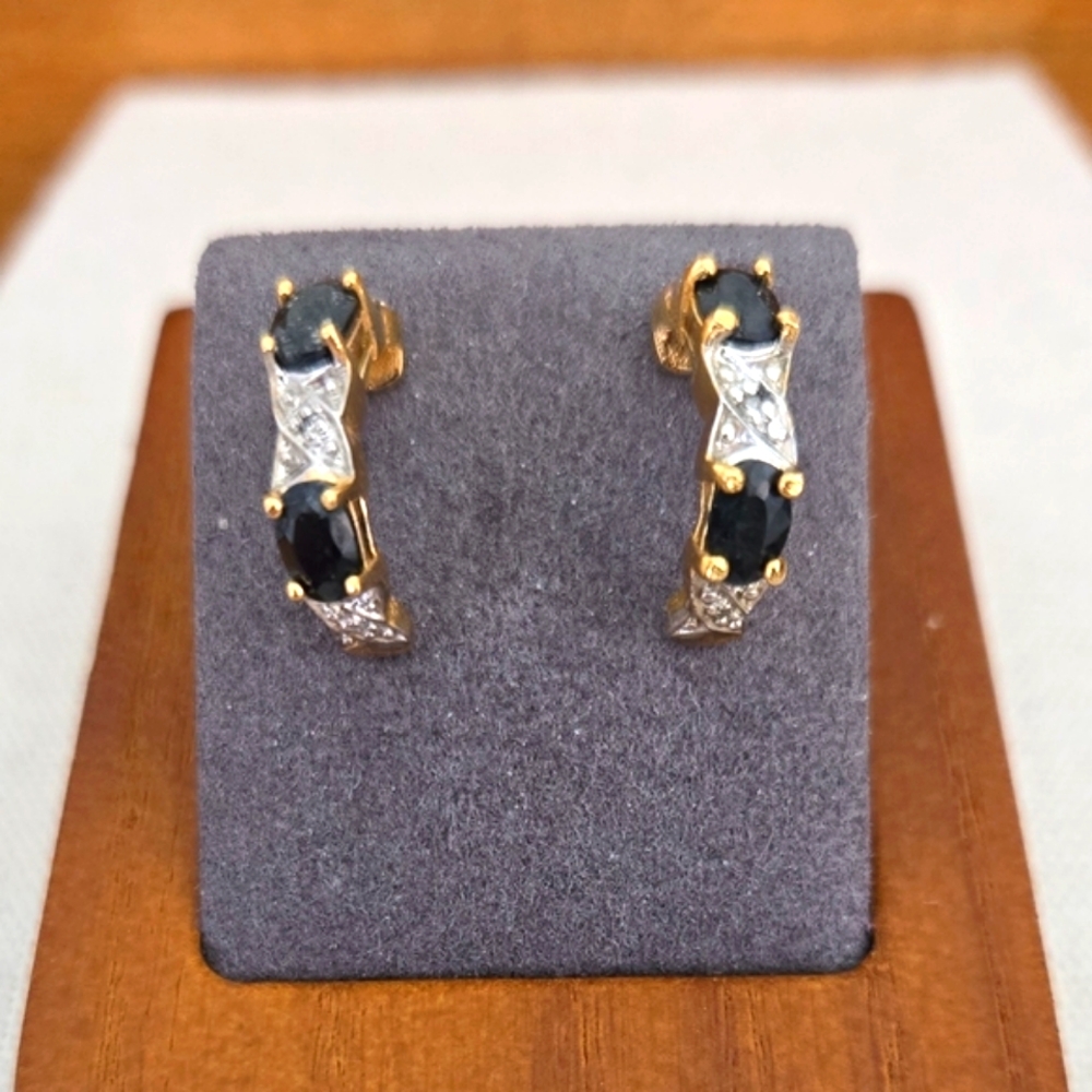 JJT Sterling Silver Vermeil Blue Topaz Half Hoop Earrings